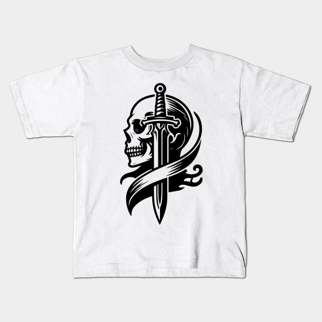 skull with sword Kids T-Shirt by lkn